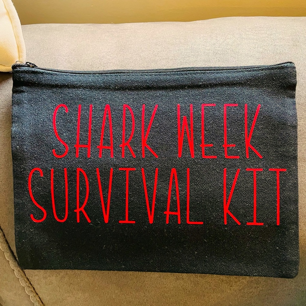 Shark week survival kit make up bag